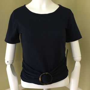 A. Byer Blue Buckle Twist Top, sz S